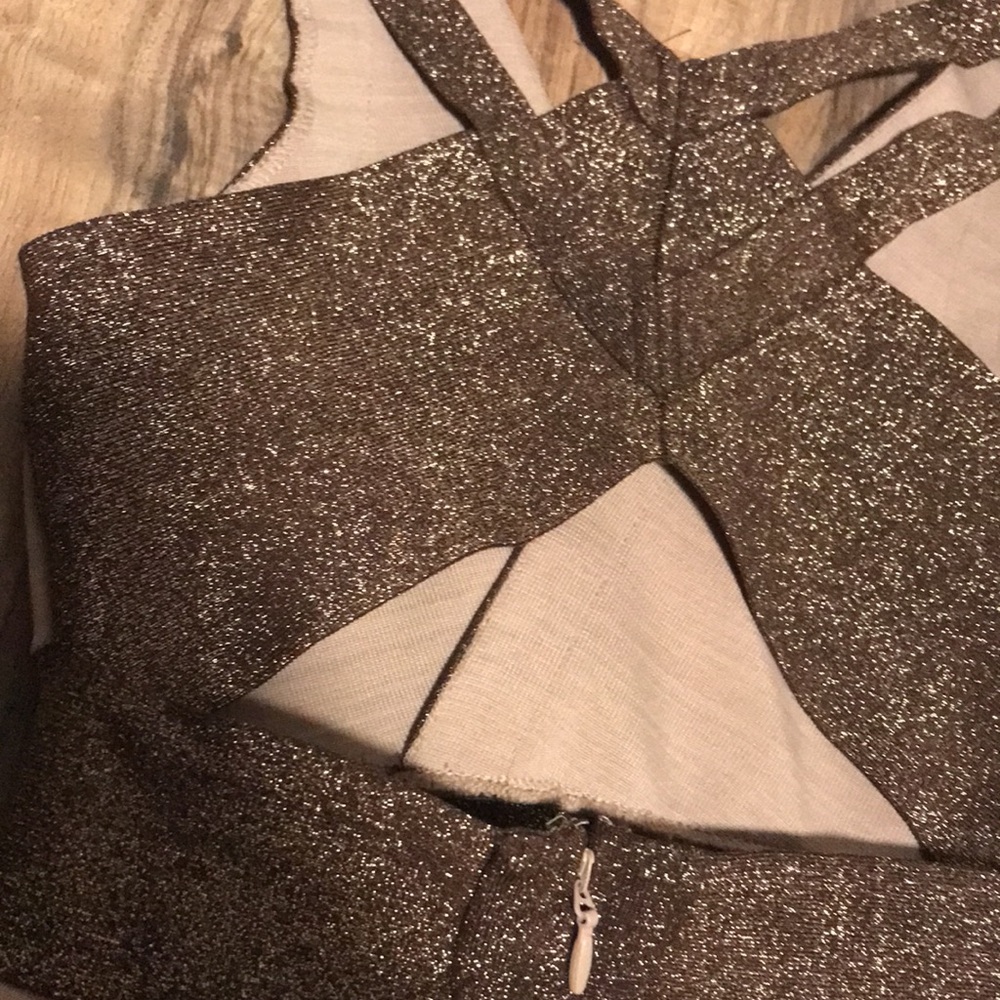 Forever 21 beige and brown glitter bandage bodycon dress - Picture 10 of 13